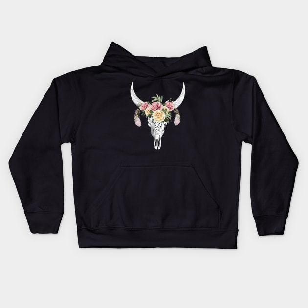 Cow skull floral 1 Kids Hoodie by Collagedream